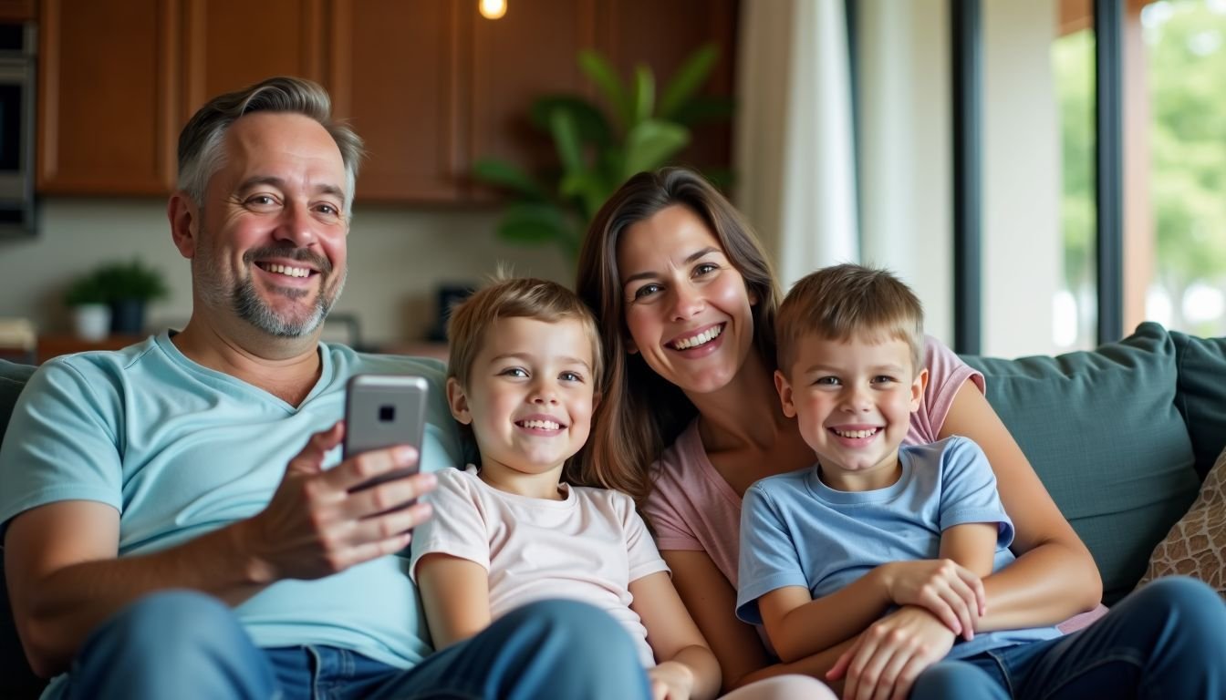 A family enjoying a relaxed vacation in a cozy living room in Orlando.