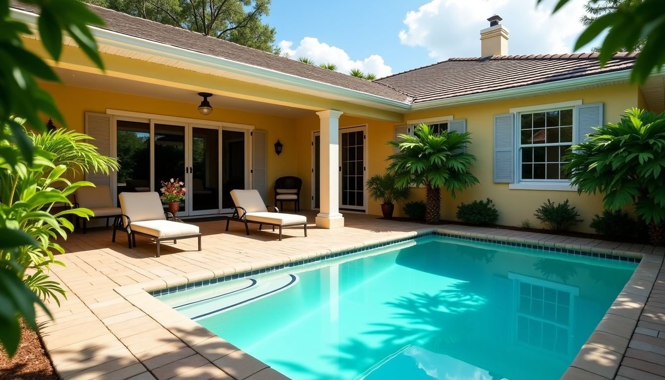 A cozy vacation home in Orlando with a private pool and lush surroundings.