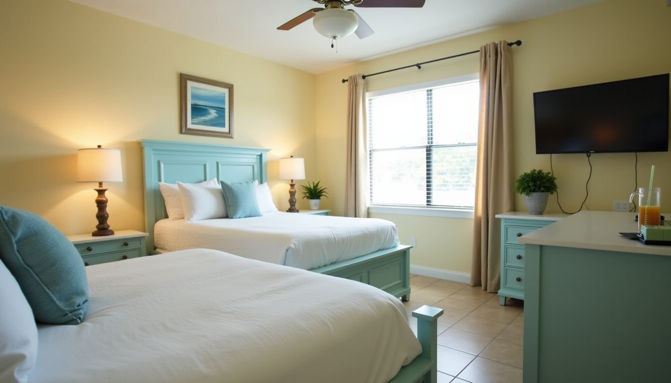 A welcoming vacation rental property with tidy beds and essential items for a relaxing getaway.