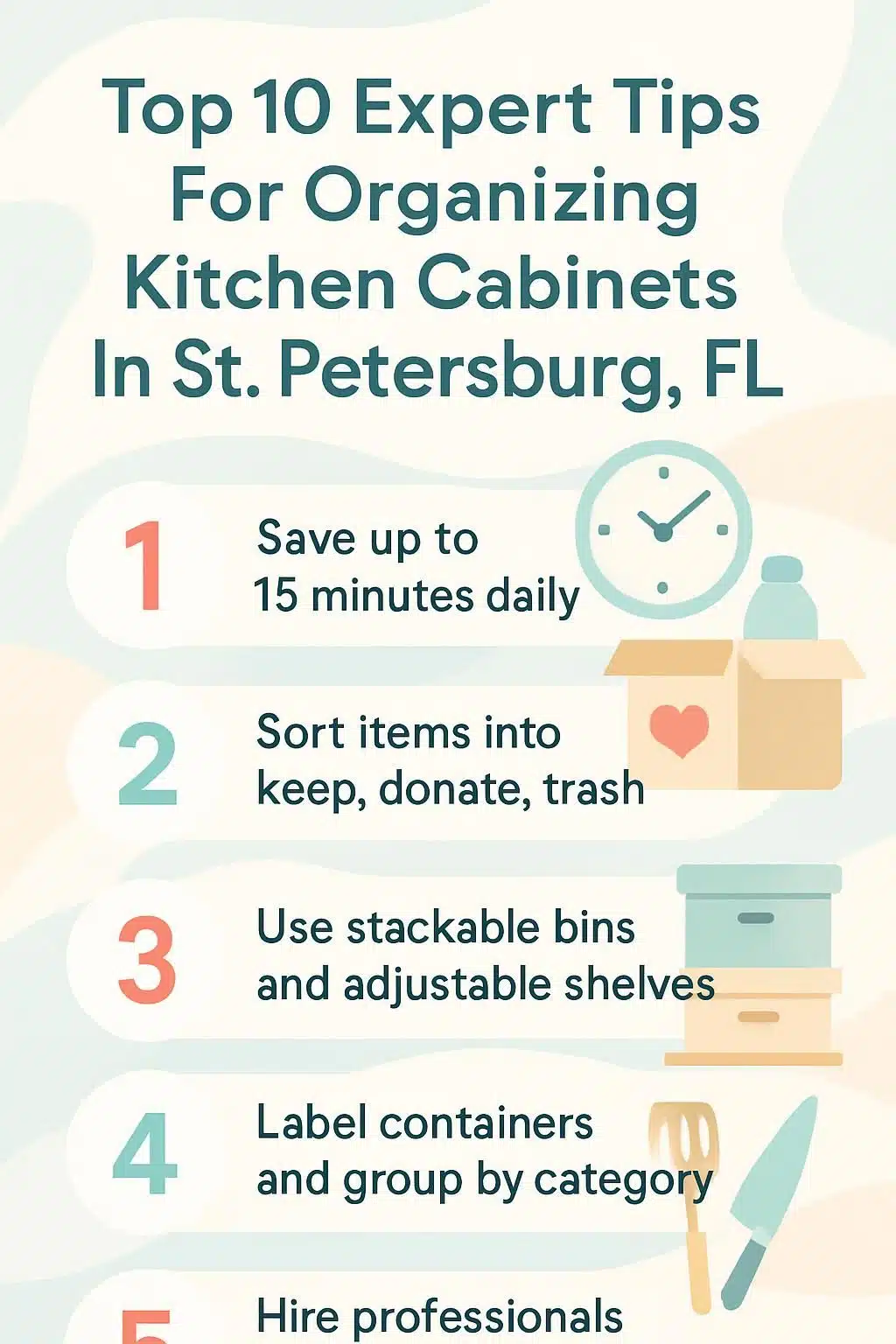 Top 10 Expert Tips For Organizing Kitchen Cabinets In St. Petersburg, FL 1 infographic top 10 expert tips for organizing kitchen cabinets in st. petersburg fl 5020967