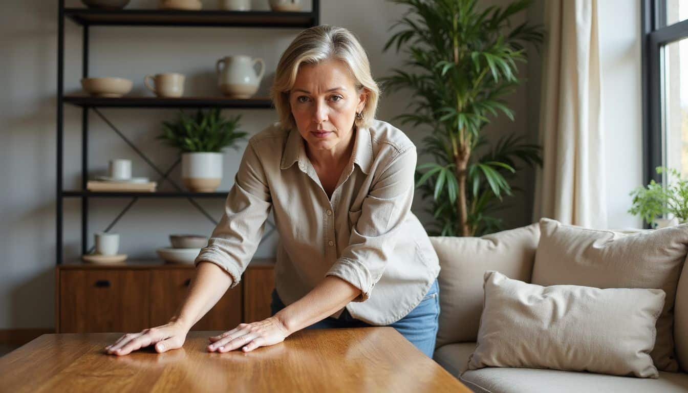 A dedicated woman cleans an upscale vacation rental with meticulous care.
