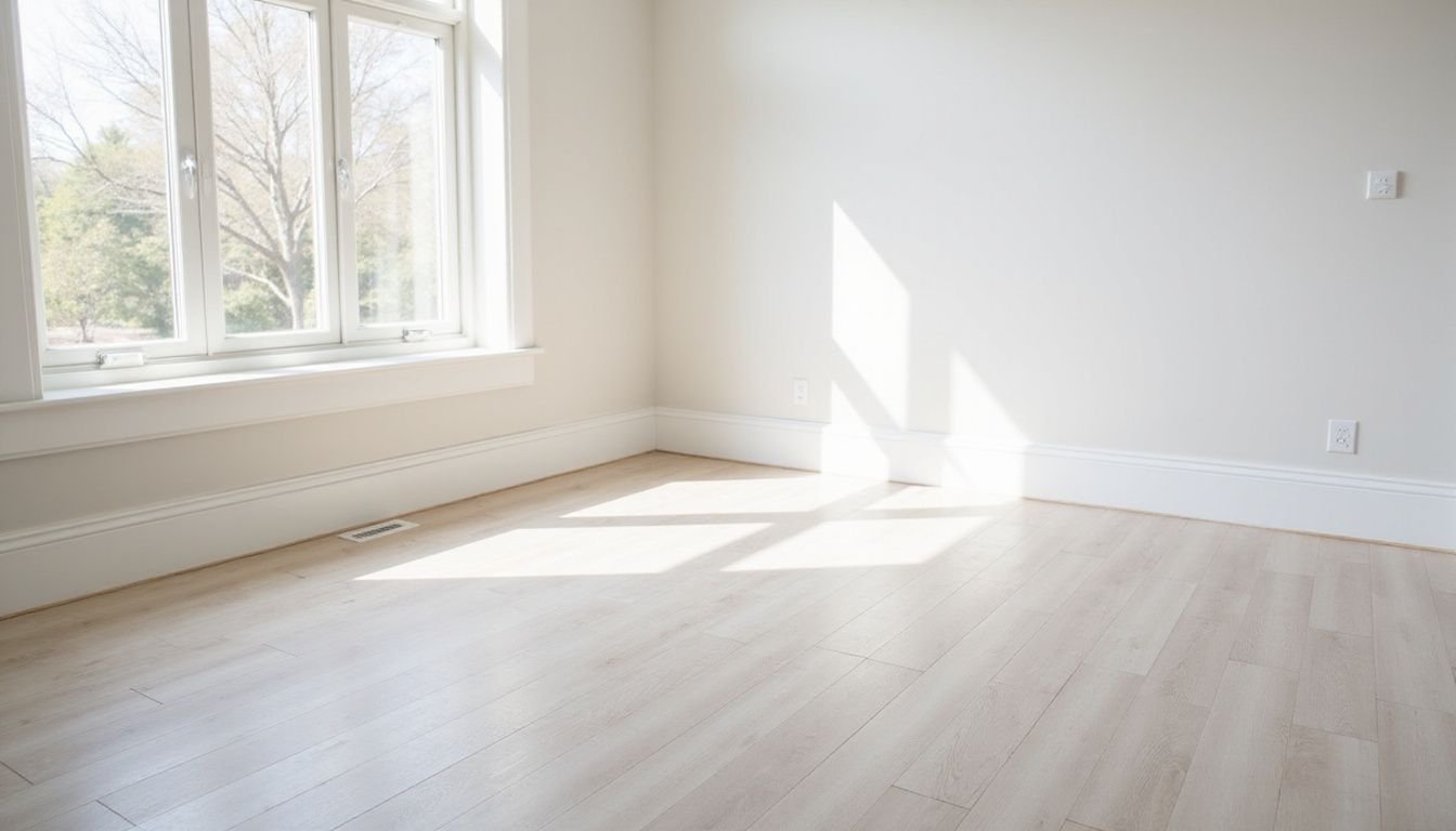 A pristine, newly completed room with smooth surfaces and clean finishes.