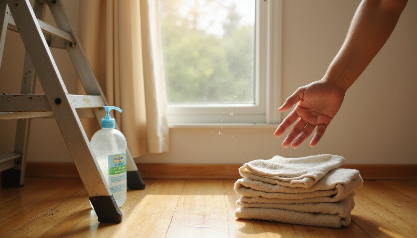 A person prepares to clean a fan in a tidy room.