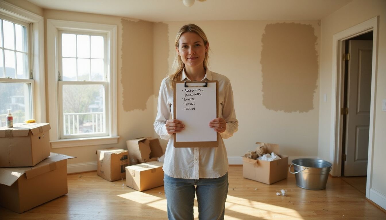 A woman organizes tasks while preparing for a move or renovation. A woman organizes tasks while preparing for a move or renovation.